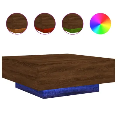 Klubska mizica - kavna mizica - Nizka mizica z LED lučmi rjavi hrast 80x80x31 cm