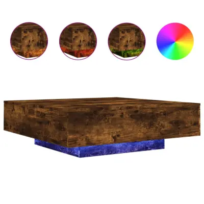 Klubska mizica - kavna mizica - Nizka mizica z LED lučmi dimljeni hrast 100x100x31 cm