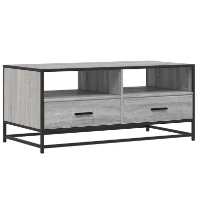 Klubska mizica - kavna mizica - Nizka mizica siva sonoma 100x50x45 cm inžen. les in kovina