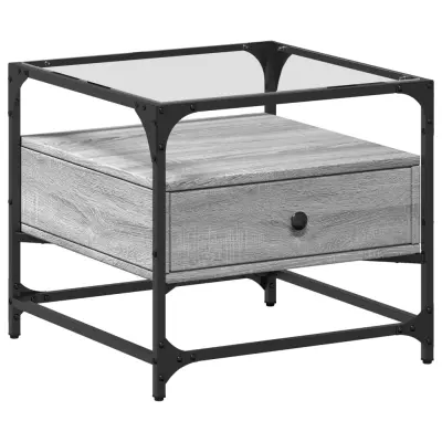 Klubska mizica - kavna mizica - Nizka mizica s steklom siva sonoma 50x50x45 cm jeklo