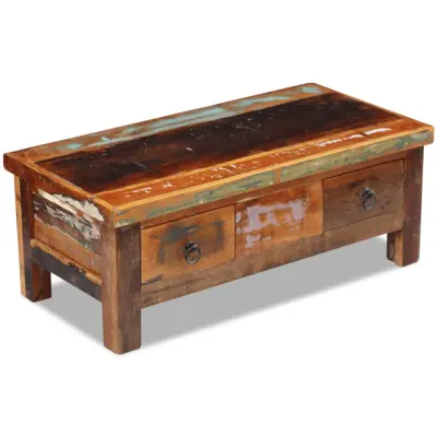 Klubska mizica - kavna mizica - Nizka mizica s predali trden predelan les 90x45x35 cm