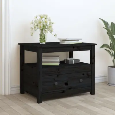 Klubska mizica - kavna mizica - Nizka mizica črna 71x49x55 cm trdna borovina
