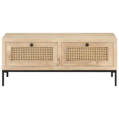 Klubska mizica - kavna mizica - Nizka mizica 90x50x37 cm trden mangov les in naravni trst