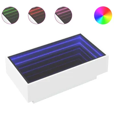 Klubska mizica - kavna mizica - Nizka mizica LED bela 90x50x30 cm inženirski les