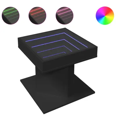 Klubska mizica - kavna mizica - Nizka mizica LED črna 50x50x45 cm inženirski les