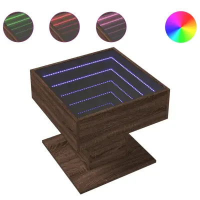Klubska mizica - kavna mizica - Nizka mizica LED rjavi hrast 50x50x45 cm inženirski les