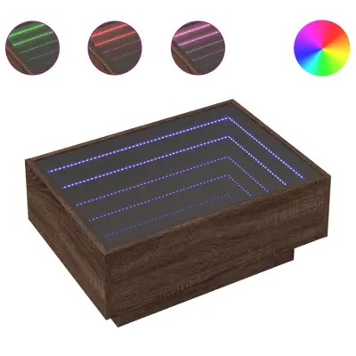Klubska mizica - kavna mizica - Nizka mizica LED rjavi hrast 70x50x30 cm inženirski les