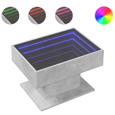 Klubska mizica - kavna mizica - Nizka mizica LED betonsko siva 70x50x45 cm inženirski les
