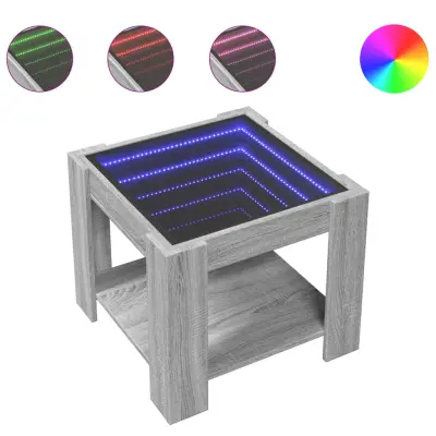 Klubska mizica - kavna mizica - Nizka mizica LED siva sonoma 53x53x45 cm inženirski les