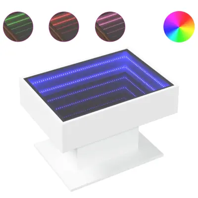 Klubska mizica - kavna mizica - Nizka mizica LED bela 70x50x45 cm inženirski les