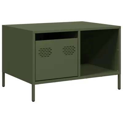Klubska mizica - kavna mizica - Nizka mizica olivno zelena 68,5x50x43,5 cm valjano jeklo