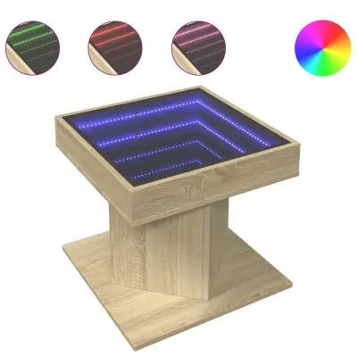 Klubska mizica - kavna mizica - Nizka mizica LED sonoma hrast 50x50x45 cm inženirski les