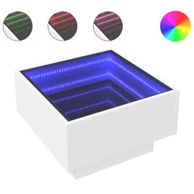 Klubska mizica - kavna mizica - Nizka mizica LED bela 50x50x30 cm inženirski les