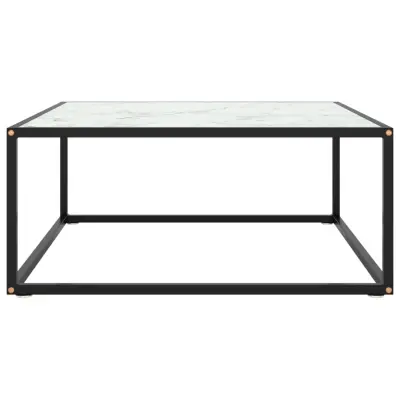 Klubska mizica - kavna mizica - Nizka mizica črna z belim marmornim steklom 80x80x35 cm