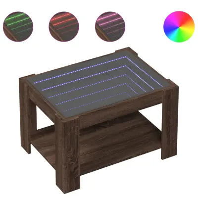 Klubska mizica - kavna mizica - Nizka mizica LED rjavi hrast 73x53x45 cm inženirski les