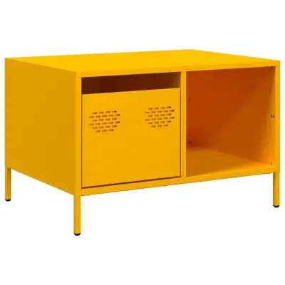 Klubska mizica - kavna mizica - Nizka mizica gorčično rumena 68,5x50x43,5 cm valjano jeklo