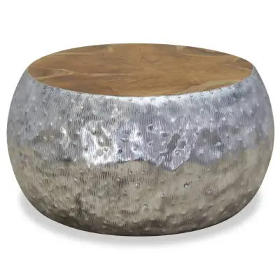 Klubska mizica - kavna mizica - Nizka mizica iz aluminija in tikovine 60x60x30 cm
