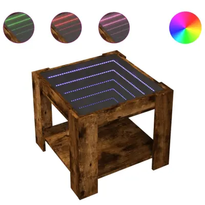 Klubska mizica - kavna mizica - Nizka mizica LED dimljeni hrast 53x53x45 cm inženirski les