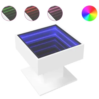 Klubska mizica - kavna mizica - Nizka mizica LED bela 50x50x45 cm inženirski les