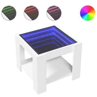 Klubska mizica - kavna mizica - Nizka mizica LED bela 53x53x45 cm inženirski les