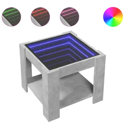 Klubska mizica - kavna mizica - Nizka mizica LED betonsko siva 53x53x45 cm inženirski les