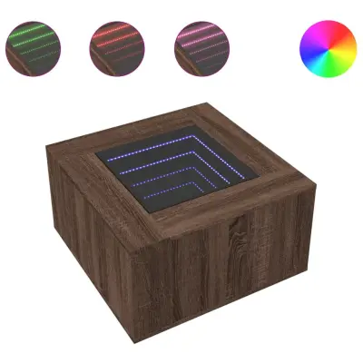 Klubska mizica - kavna mizica - Nizka mizica LED rjavi hrast 60x60x40 cm inženirski les