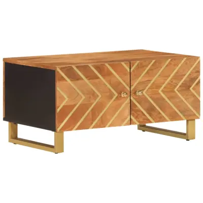 Klubska mizica - kavna mizica - Nizka mizica rjava in črna 80×50×40 cm trden mangov les
