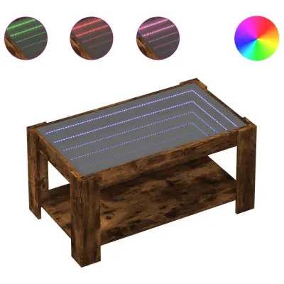 Klubska mizica - kavna mizica - Nizka mizica LED dimljeni hrast 93x53x45 cm inženirski les