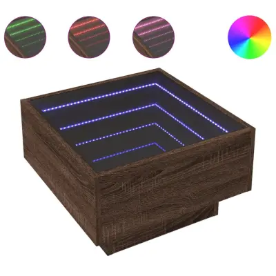 Klubska mizica - kavna mizica - Nizka mizica LED rjavi hrast 50x50x30 cm inženirski les