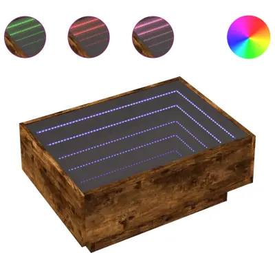 Klubska mizica - kavna mizica - Nizka mizica LED dimljeni hrast 70x50x30 cm inženirski les