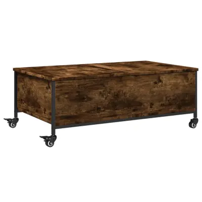 Klubska mizica - kavna mizica - Nizka mizica s kolesci dimljen hrast 91x55x34 cm inž. les