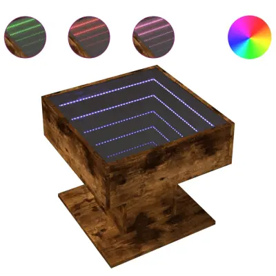 Klubska mizica - kavna mizica - Nizka mizica LED dimljeni hrast 50x50x45 cm inženirski les