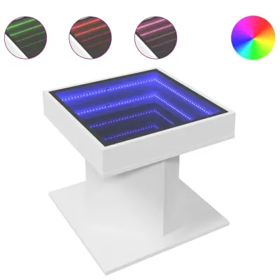 Klubska mizica - kavna mizica - Nizka mizica LED bela 50x50x45 cm inženirski les