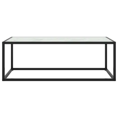 Klubska mizica - kavna mizica - Nizka mizica črna z belim marmornim steklom 100x50x35 cm