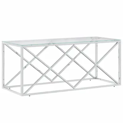 Klubska mizica - kavna mizica - Nizka mizica 110x45x45 cm nerjaveče jeklo in steklo
