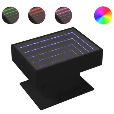 Klubska mizica - kavna mizica - Nizka mizica LED črna 70x50x45 cm inženirski les