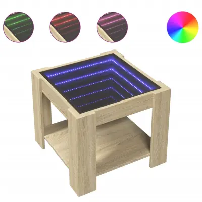 Klubska mizica - kavna mizica - Nizka mizica LED sonoma hrast 53x53x45 cm inženirski les