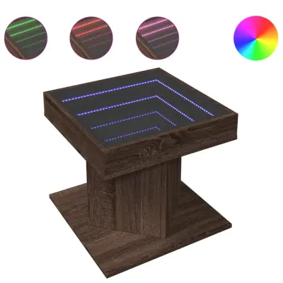 Klubska mizica - kavna mizica - Nizka mizica LED rjavi hrast 50x50x45 cm inženirski les