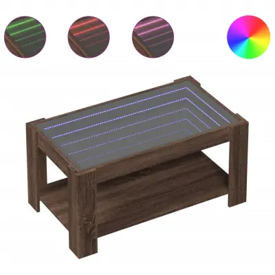 Klubska mizica - kavna mizica - Nizka mizica LED rjavi hrast 93x53x45 cm inženirski les