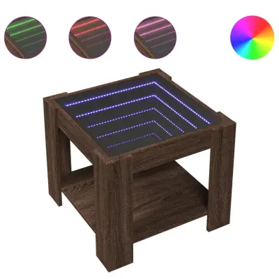 Klubska mizica - kavna mizica - Nizka mizica LED rjavi hrast 53x53x45 cm inženirski les