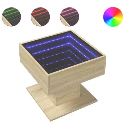Klubska mizica - kavna mizica - Nizka mizica LED sonoma hrast 50x50x45 cm inženirski les