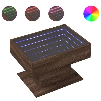 Klubska mizica - kavna mizica - Nizka mizica LED rjavi hrast 70x50x45 cm inženirski les