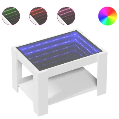 Klubska mizica - kavna mizica - Nizka mizica LED bela 53x53x45 cm inženirski les
