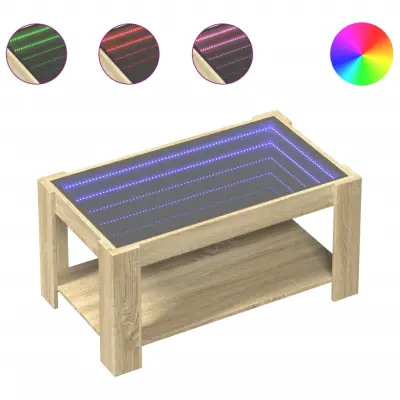 Klubska mizica - kavna mizica - Nizka mizica LED sonoma hrast 93x53x45 cm inženirski les