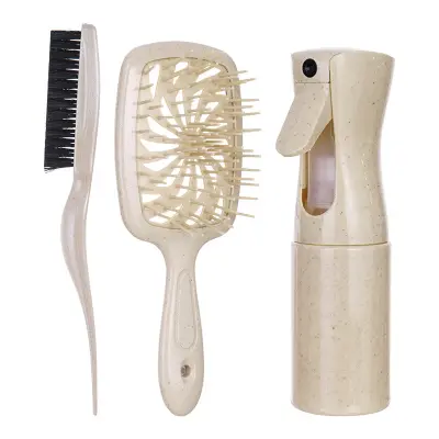 Komplet krtač za lase s 3 kosi: krtača za razvozlavanje, krtača z blazino in razpršilka Yellow