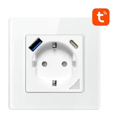 Pametna WiFi stenska vtičnica 16A 2xUSB TUYA bela Alexa Google Assistant