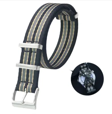 Najlonski pašček za uro Omega Seamaster, Speedmaster, Planet Ocean Grey+Yellow 22 mm