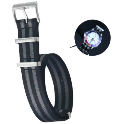 Najlonski pašček za uro Omega Seamaster, Speedmaster, Planet Ocean Black+Grey 18 mm