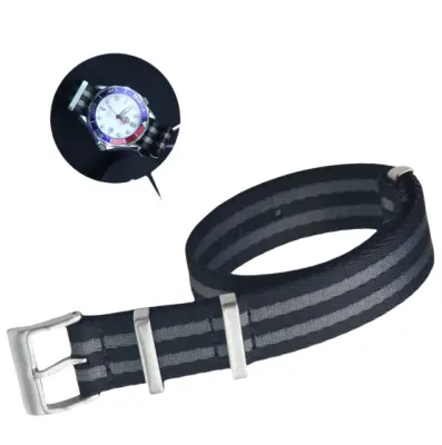 Najlonski pašček za uro Omega Seamaster, Speedmaster, Planet Ocean Black+Grey 20 mm