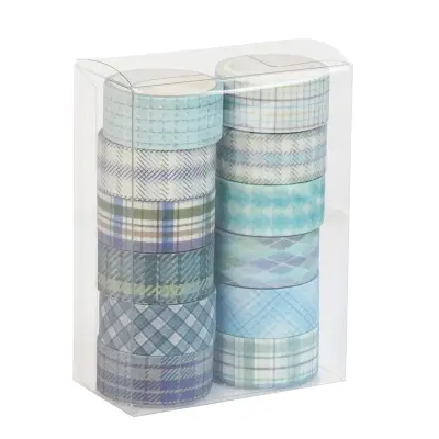 Komplet 12 trakov washi s črtami in karo vzorcem Multicolor2